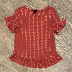 Burnt Orange Ruffled T-Shirt with White Details